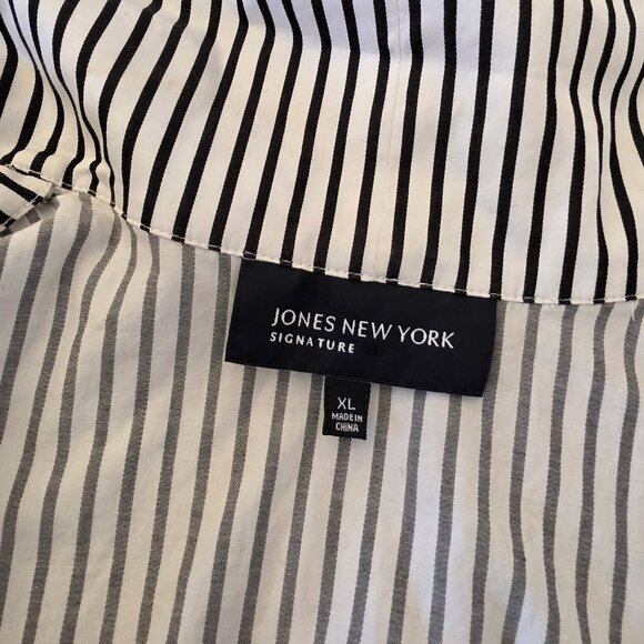 Jones New York Signature Black White Striped Wrap Blouse XL Cotton Tie Waist Top - Picture 4 of 11